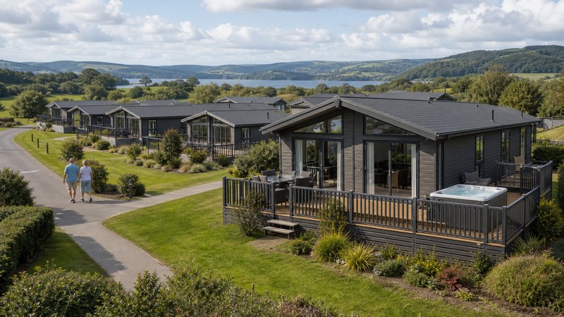 Illustrative conventional lodge park in a British landscape